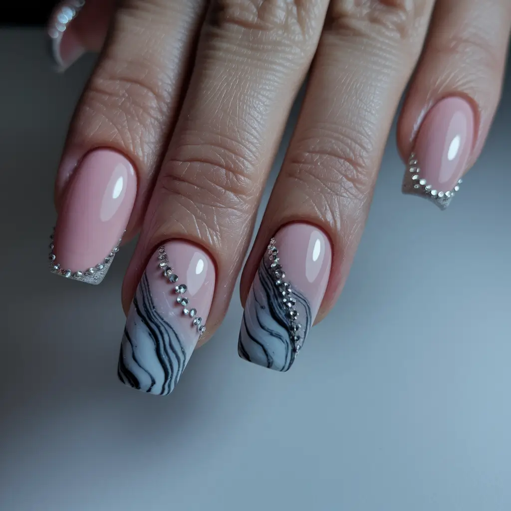 fall colors for nails 2025 Marble Accents with Crystal Shine