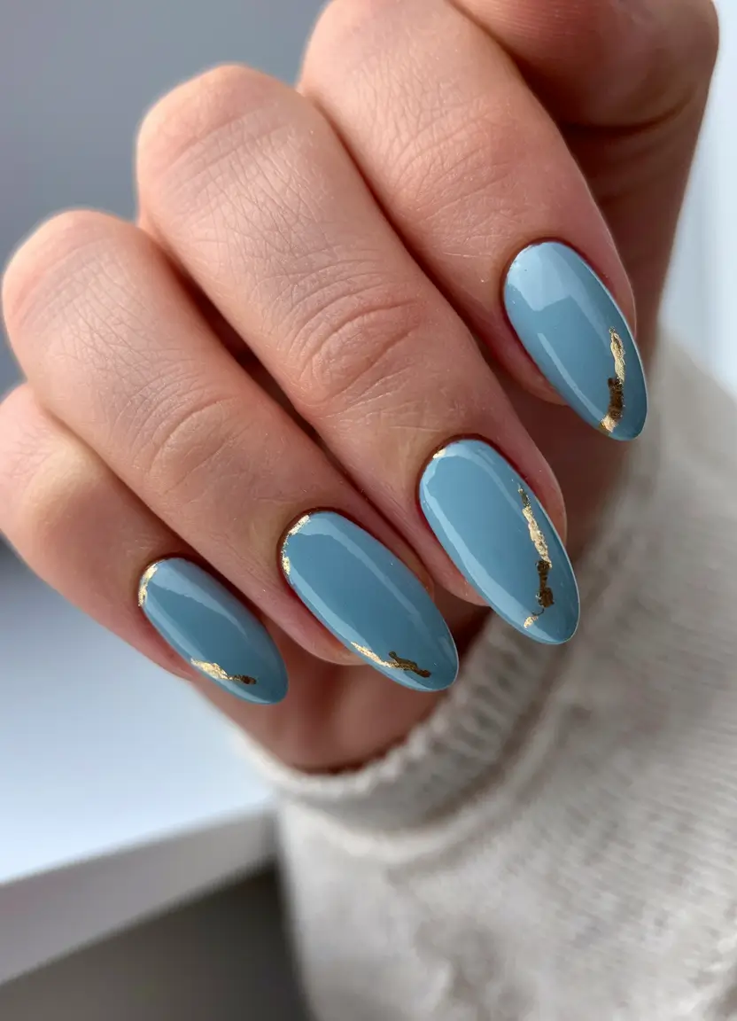 fall colors for nails 2025 Cool Blue with Golden Edges