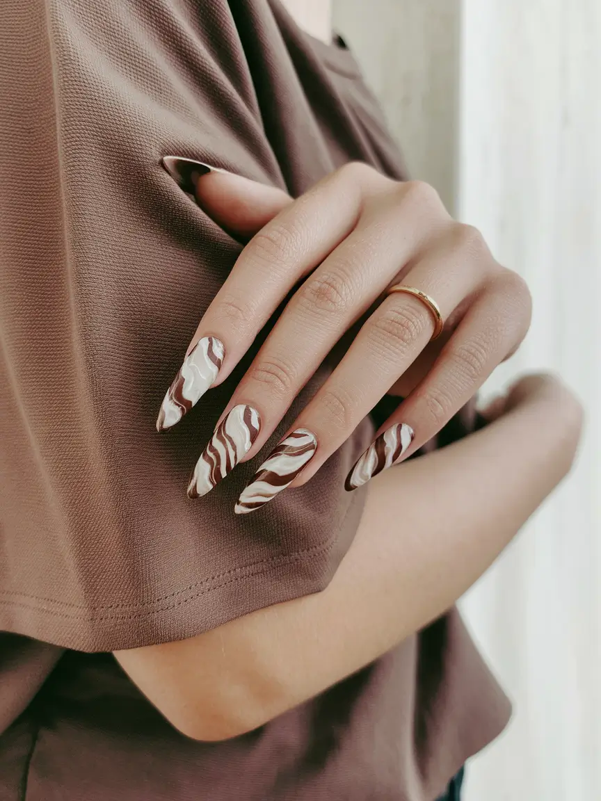 fall inspo nails 2025 Swirled Mocha Dreams