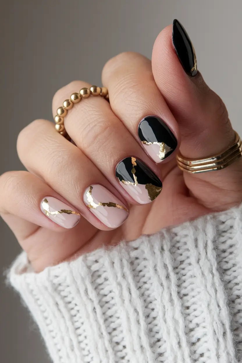 fall inspo nails 2025 Kintsugi Elegance