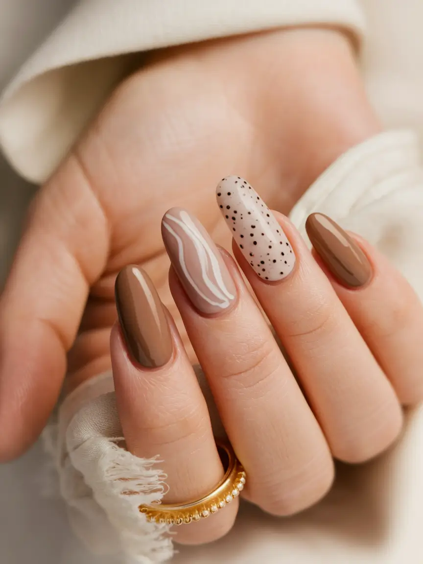 fall inspo nails 2025 Latte Layers & Polka Dots