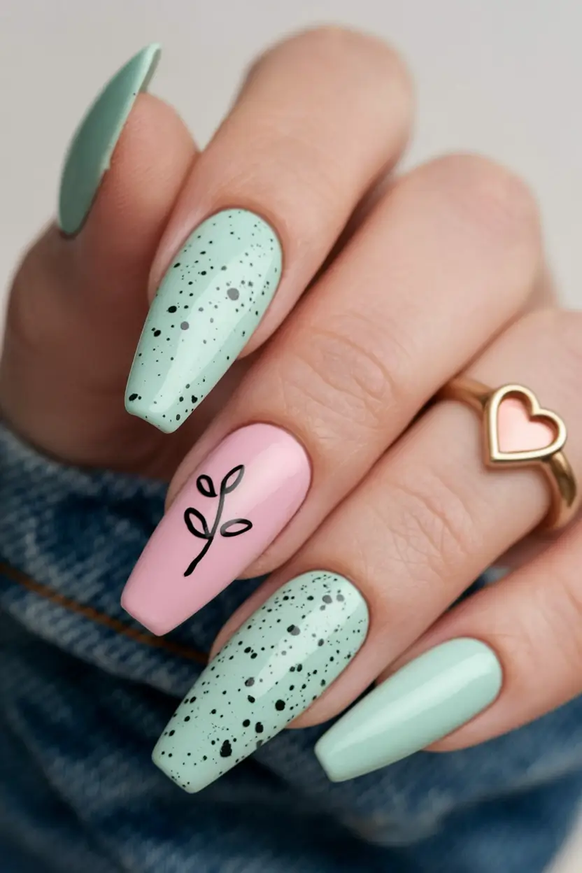 fall inspo nails 2025 Mint Garden Speckles