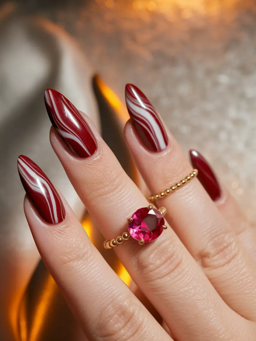 fall inspo nails 2025 Swirled Ruby Vibes