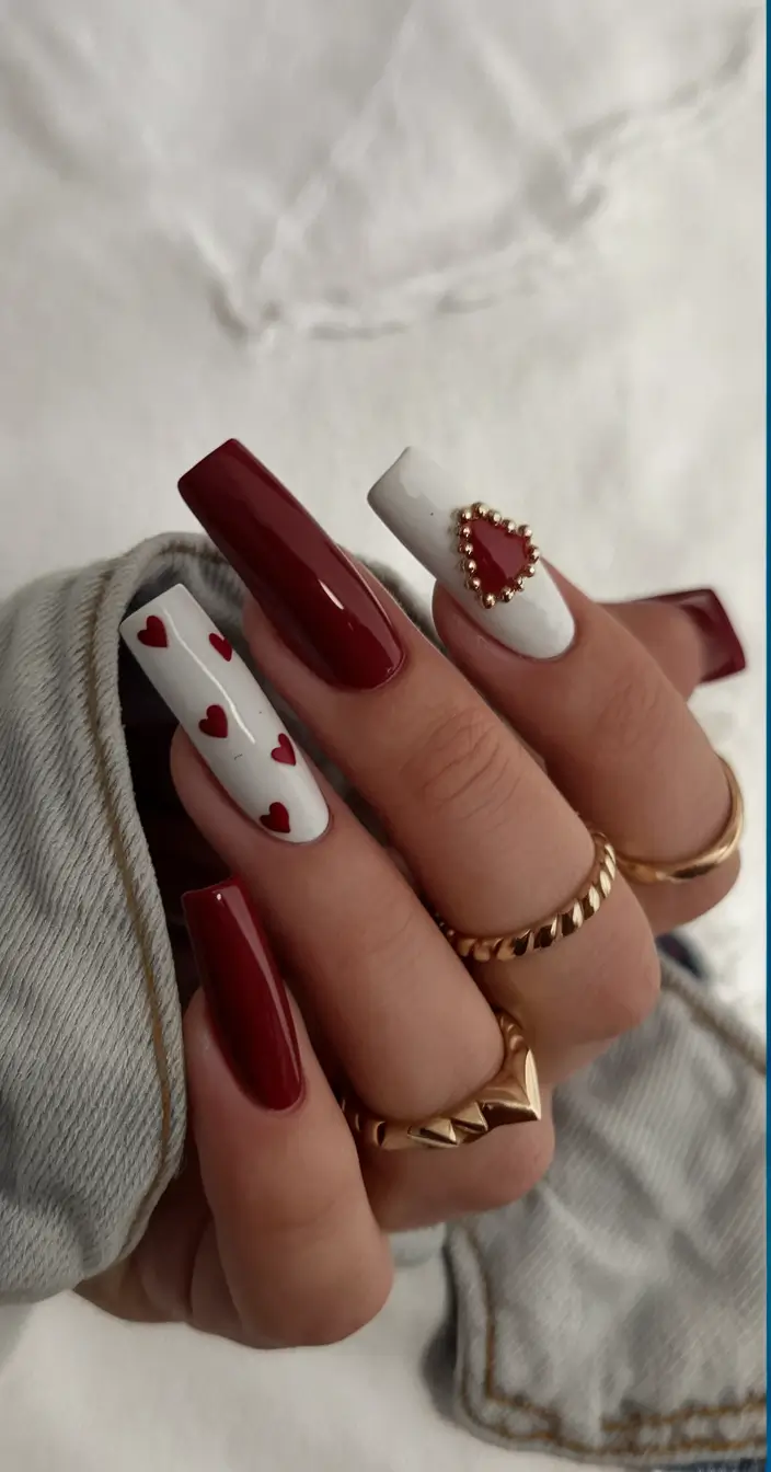 fall inspo nails 2025 Romantic Heart Details