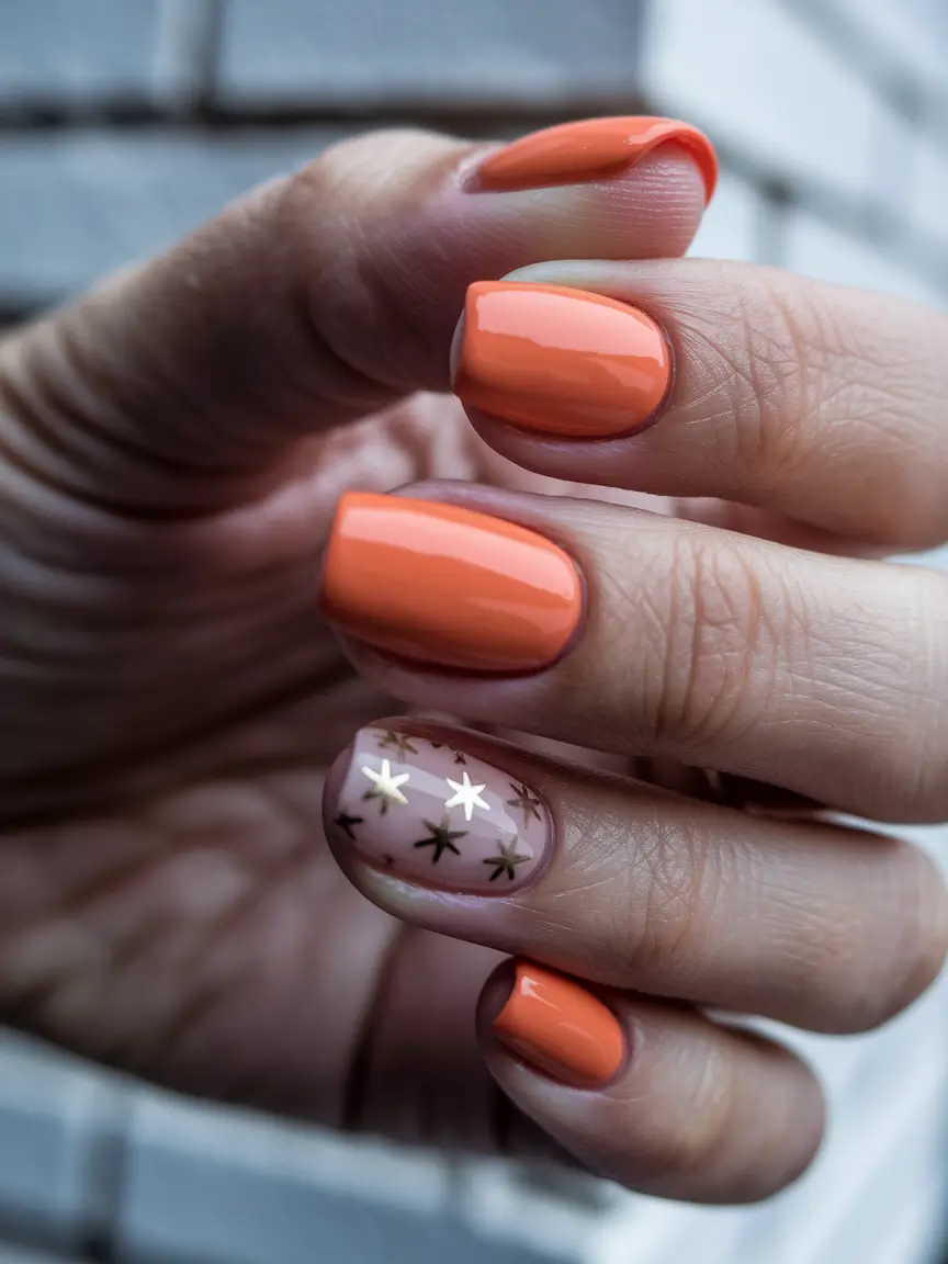 fall inspo nails 2025 Burnt Orange Glow with Golden Accents