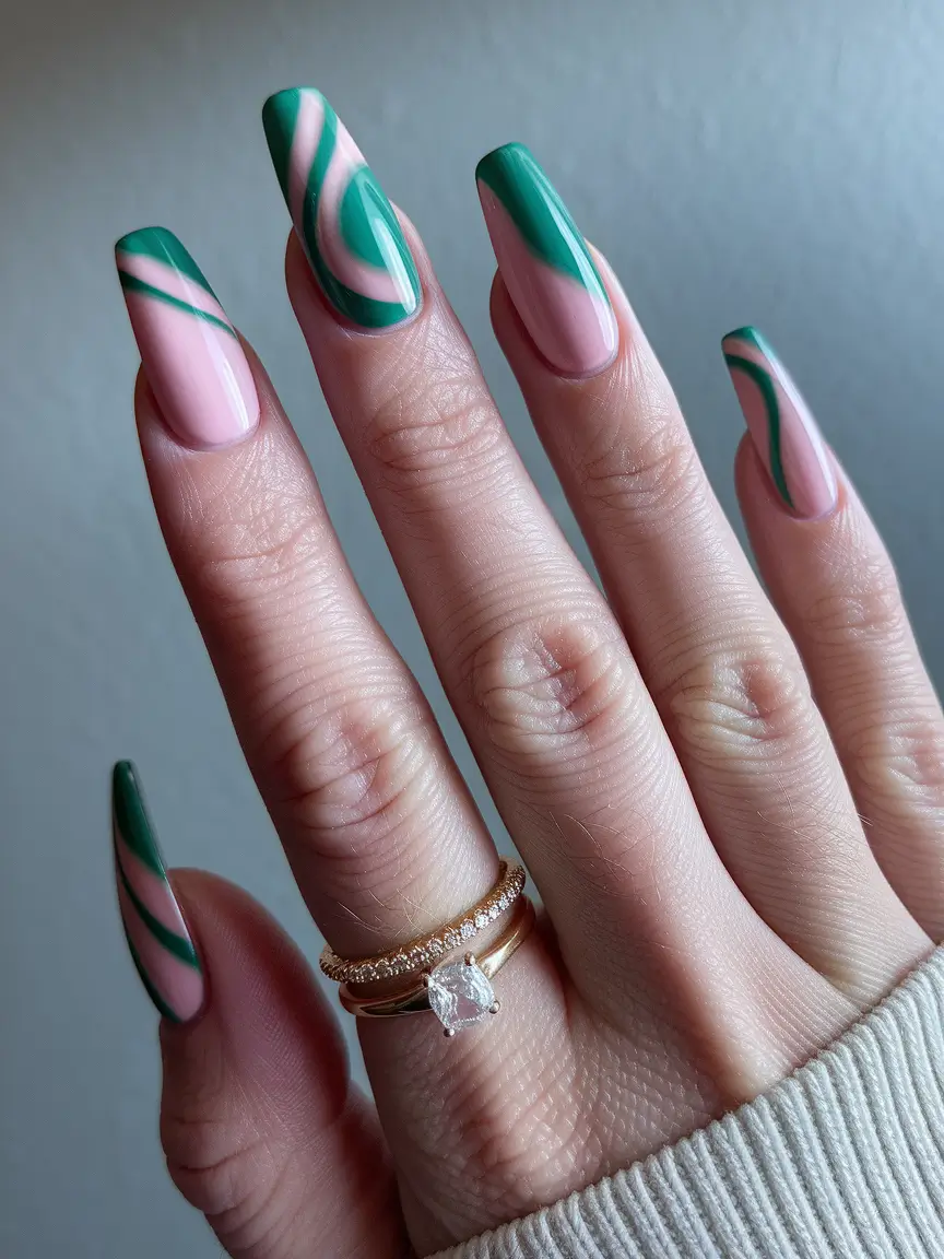 fall inspo nails 2025 Retro Green Waves