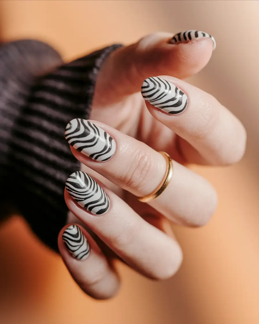 fall inspo nails 2025 Zebra Statement Stripes