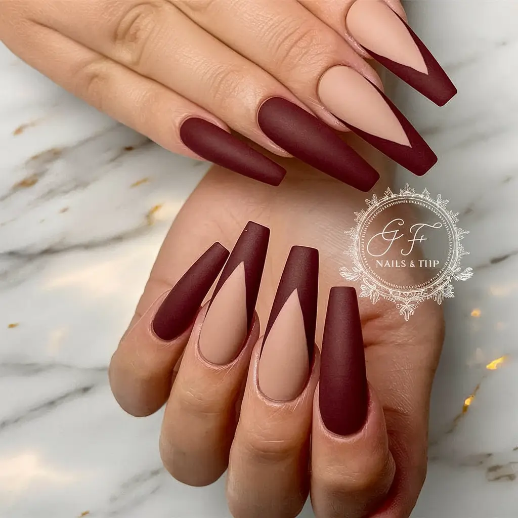 fall matte nails 2025 Bold Burgundy Drama