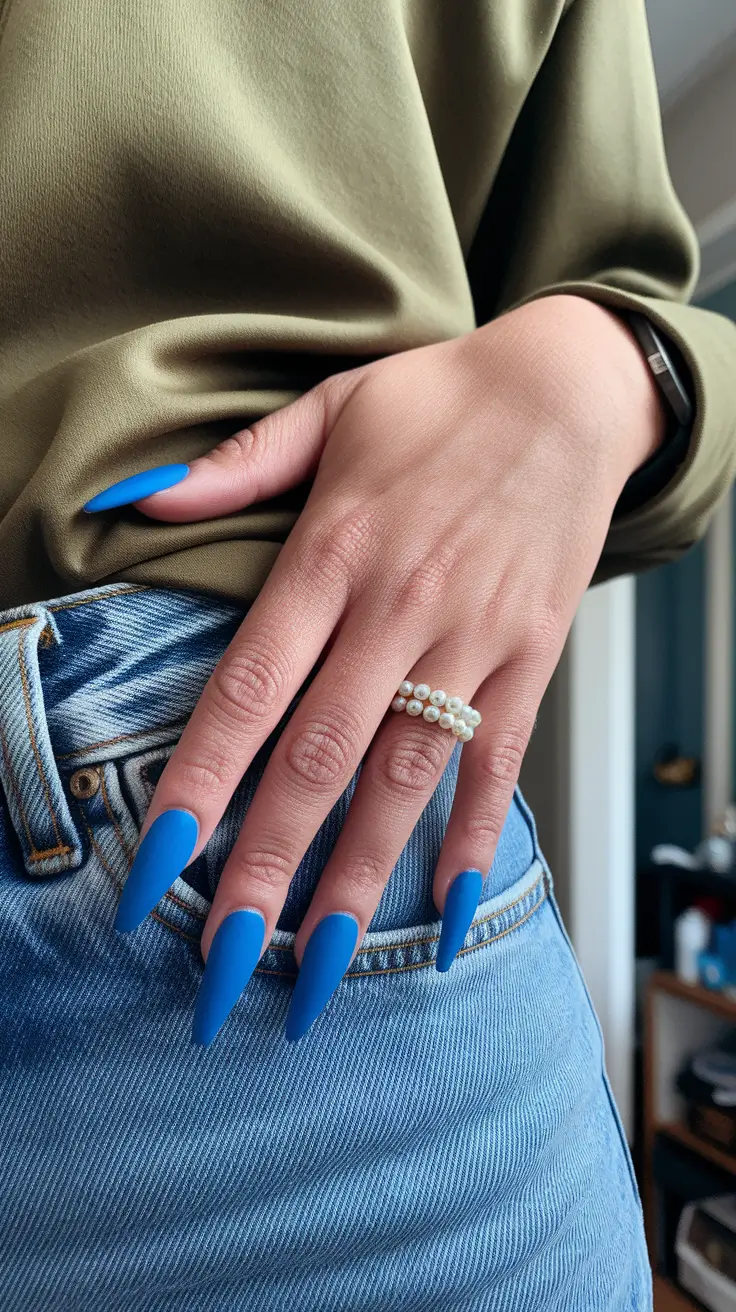 fall matte nails 2025 Cobalt Blue Confidence