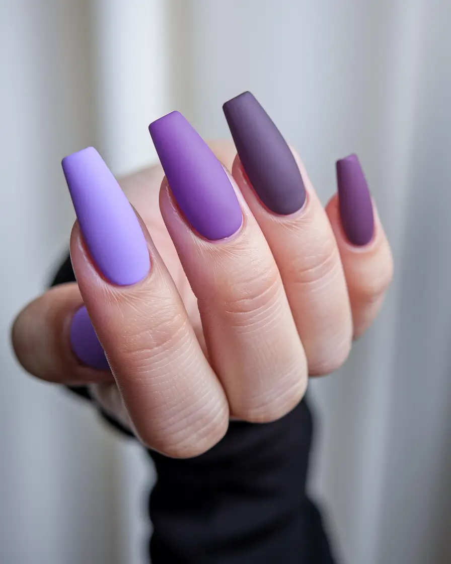 fall matte nails 2025 Purple Ombre Perfection