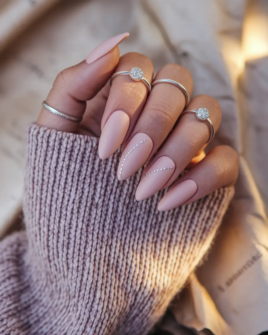 fall matte nails 2025 Soft Nude Sparkle