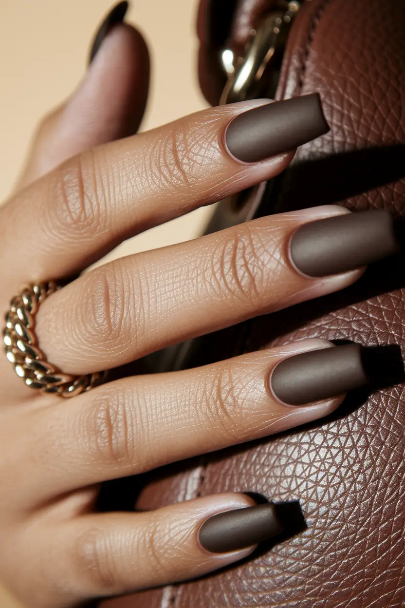 fall matte nails 2025 Classic Cocoa Matte