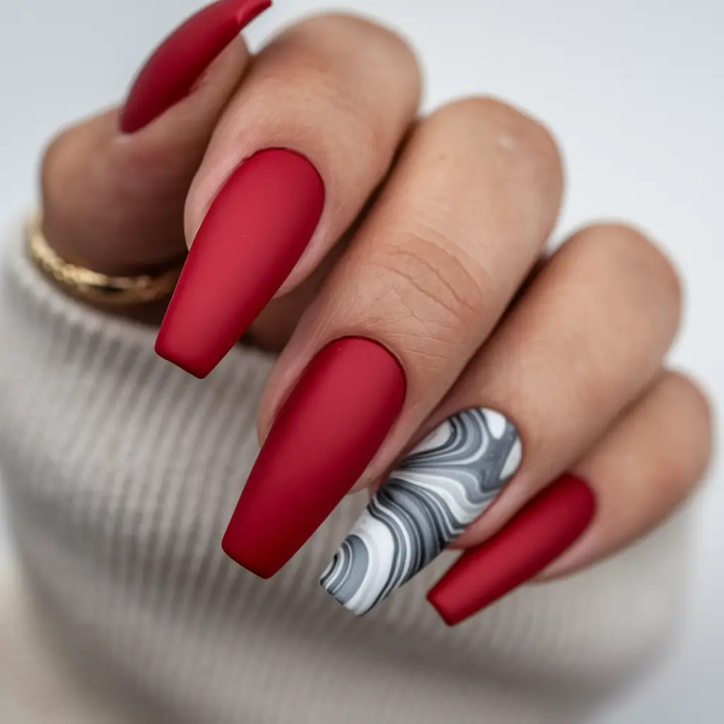 fall matte nails 2025 Red With a Twist