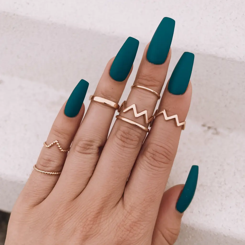 fall matte nails 2025 Teal Minimalism