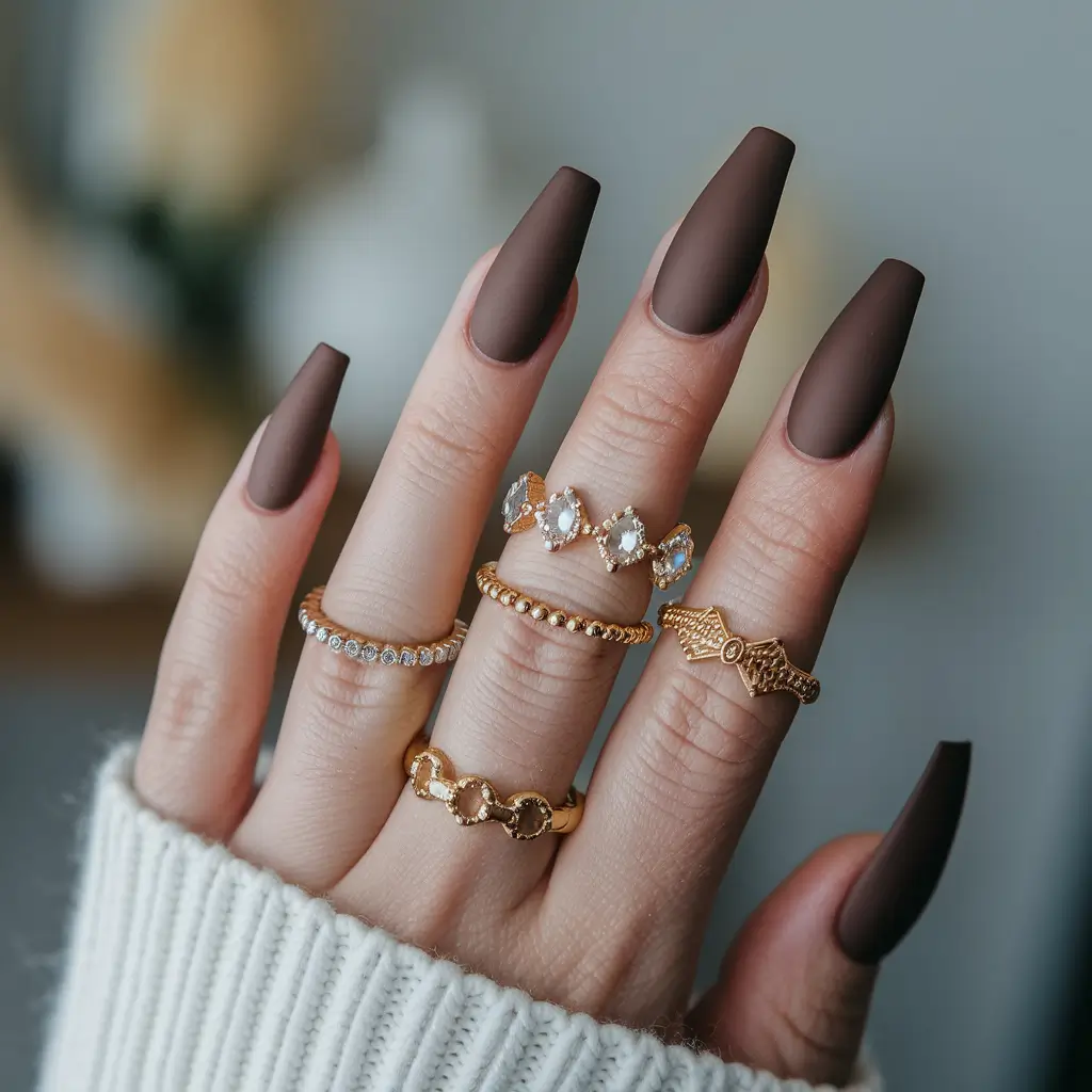 fall matte nails 2025 Chocolate Matte Comfort