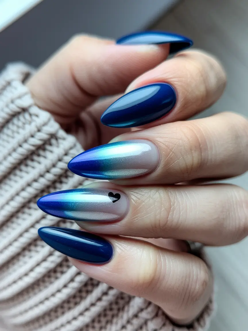 fall ombre nails 2025 Frosted Sapphire Fade