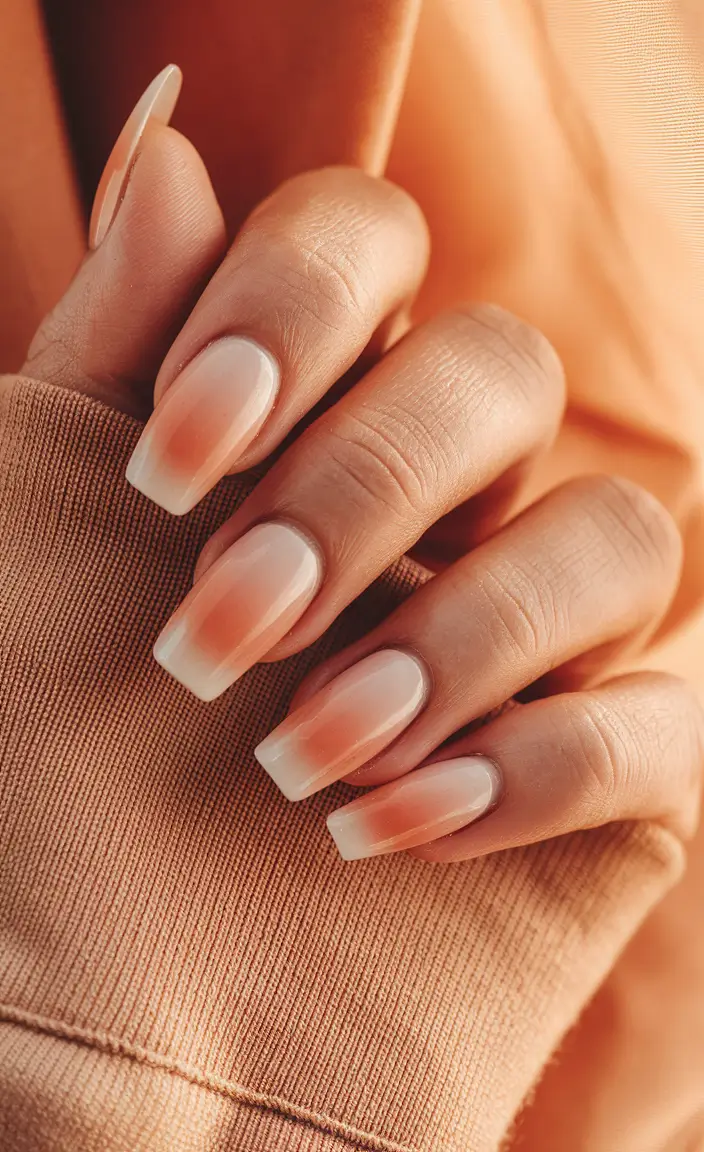 fall ombre nails 2025 Peach Glow Fade