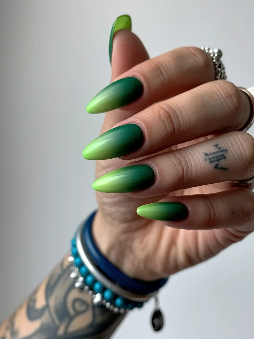 fall ombre nails 2025 Emerald Forest Fade