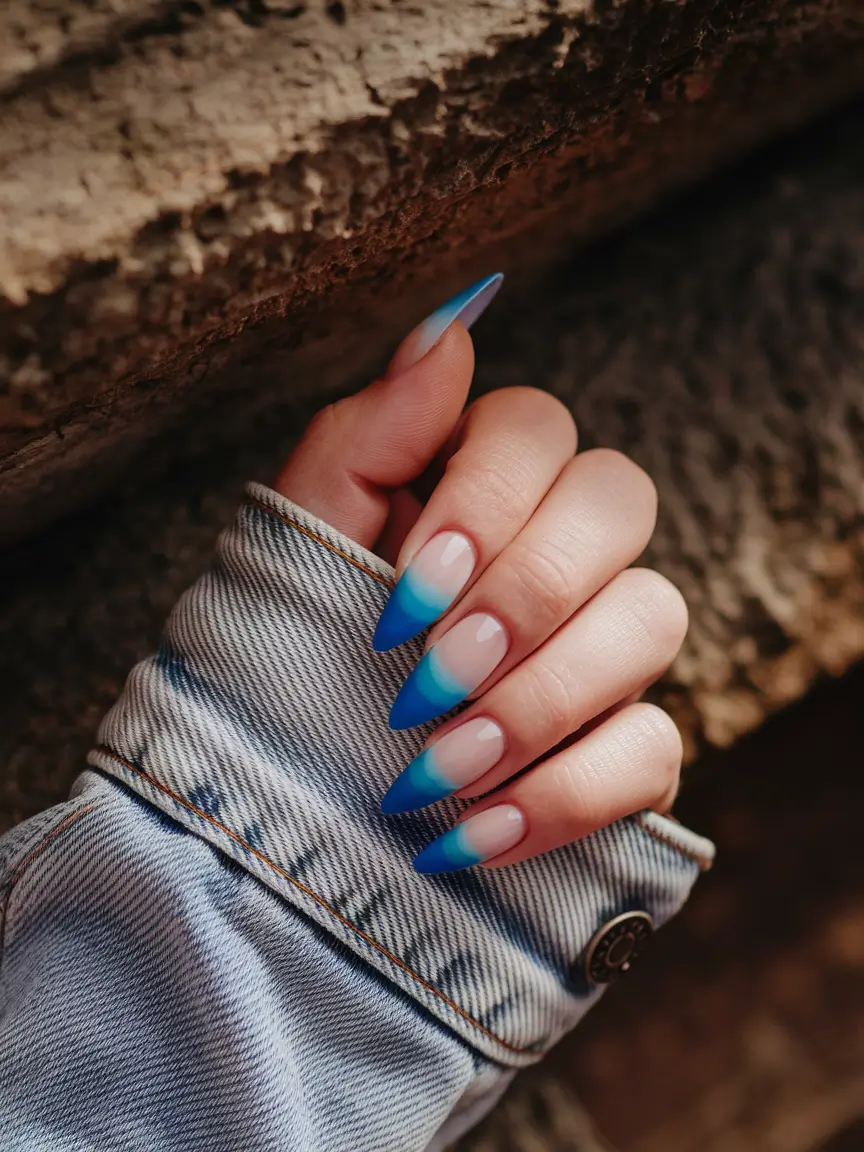 fall ombre nails 2025 Denim Sky Ombre
