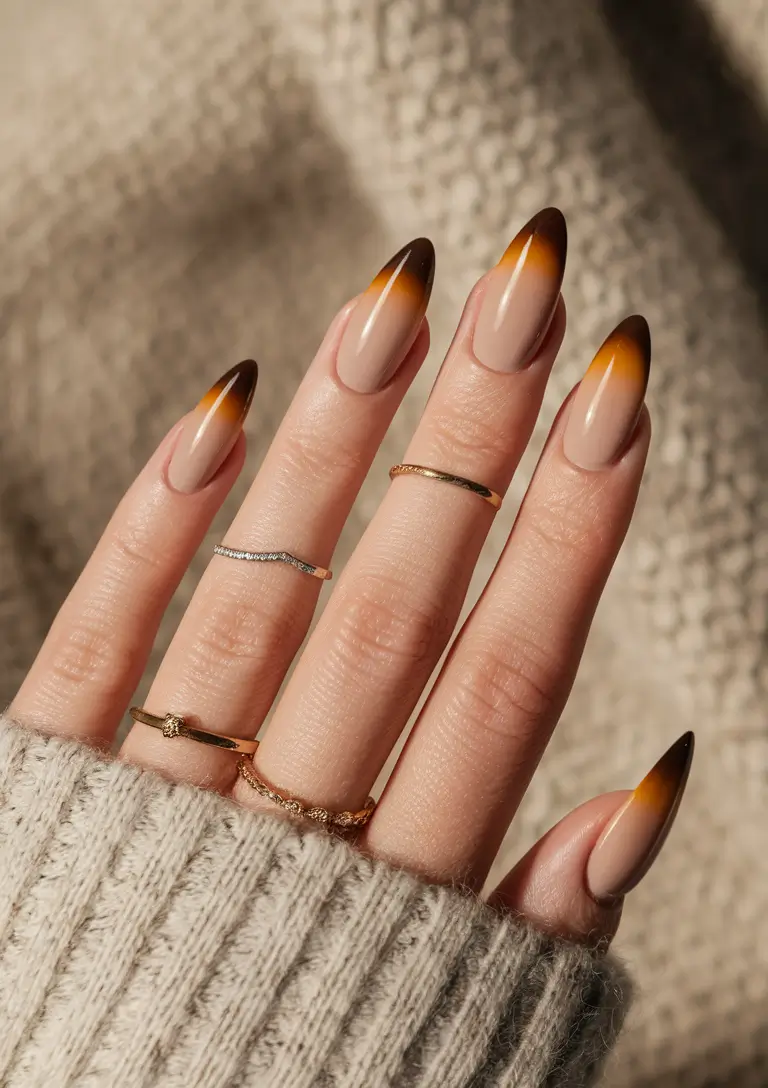 fall ombre nails 2025 Golden Amber Tips