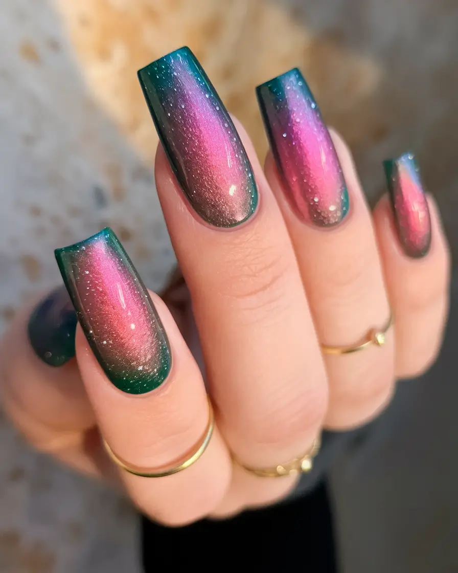 fall ombre nails 2025 Aurora Glow Gradient