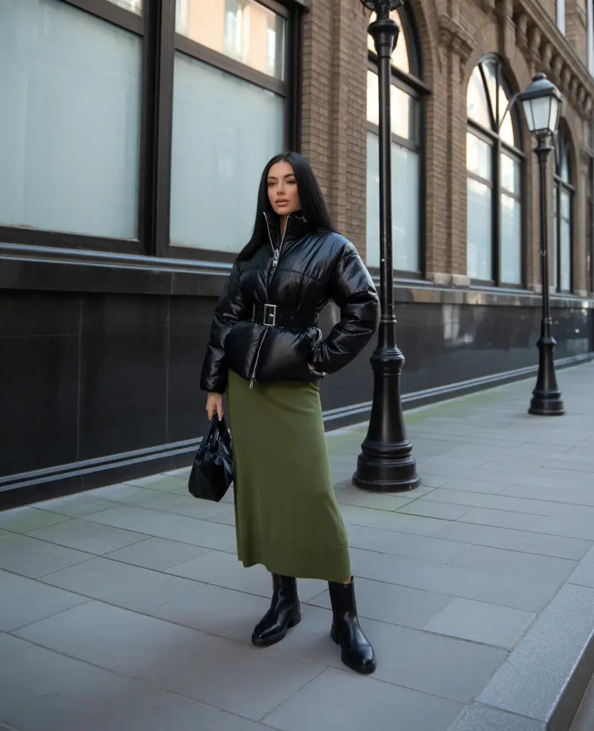 fall winter outfits elegant Belted Power Puffer