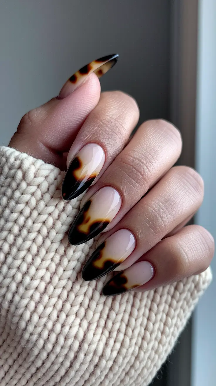 Fall Tortoiseshell Nails Gradient Almond French Fade
