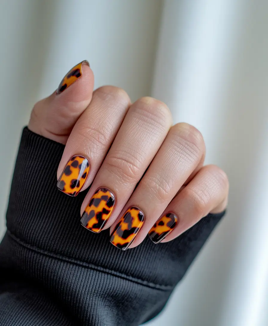Fall Tortoiseshell Nails Short Square Firelight