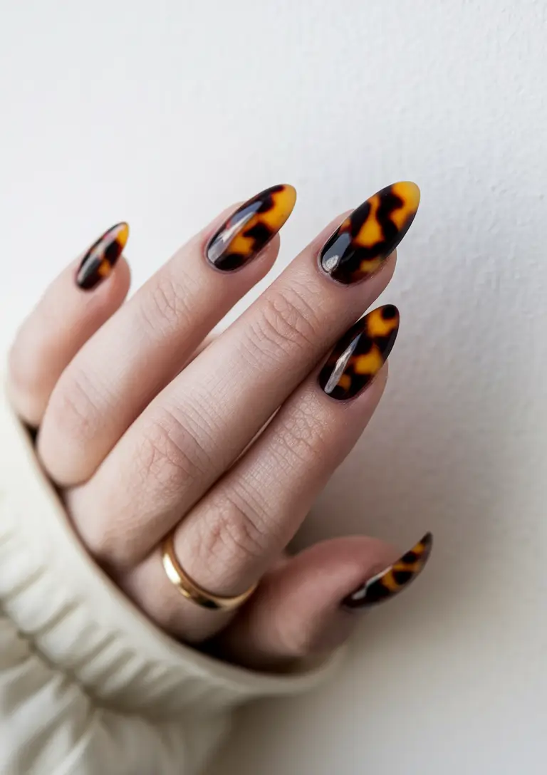 Fall Tortoiseshell Nails Deep Autumn Almond