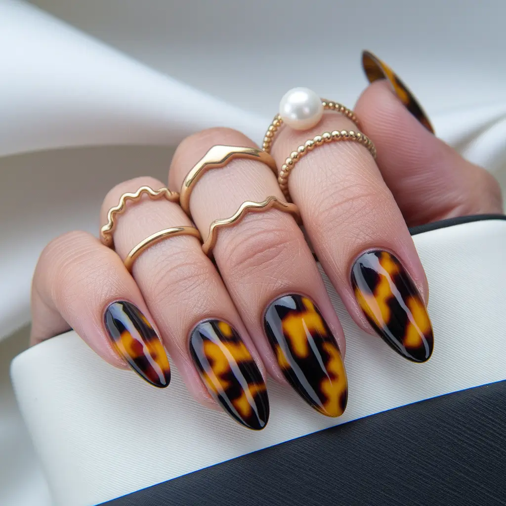 Fall Tortoiseshell Nails Classic Glossy Elegance