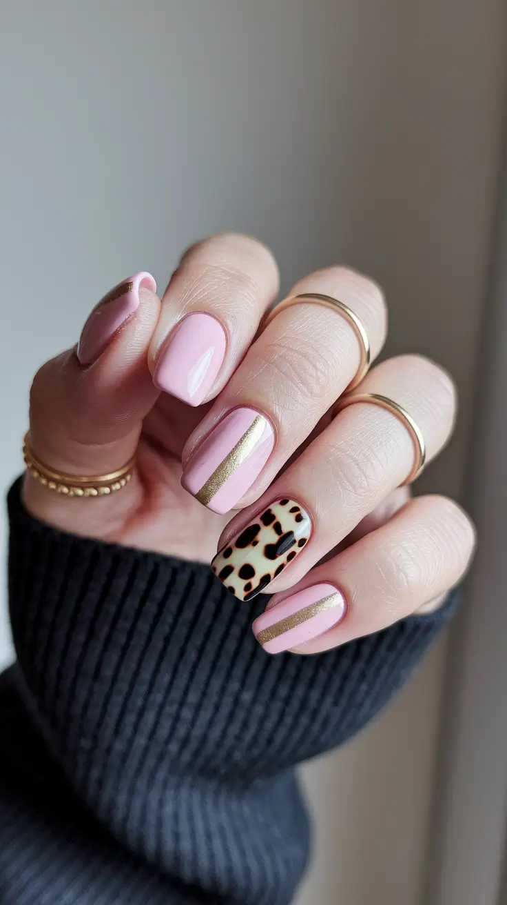 Fall Tortoiseshell Nails Pink and Gold with Shell Accent