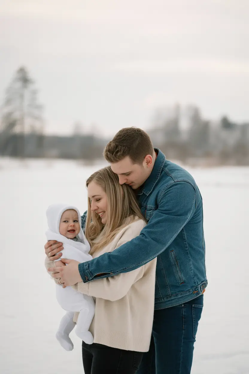 Family photo outfits winter 2025-2026 Denim and Cream Balance