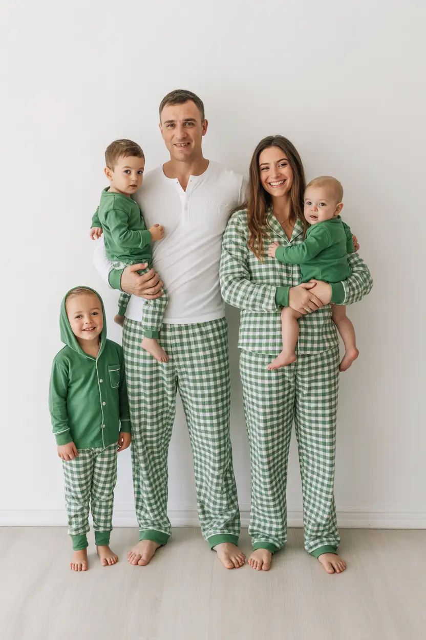 Family photo outfits winter 2025-2026 Holiday Pajama Tradition in Green