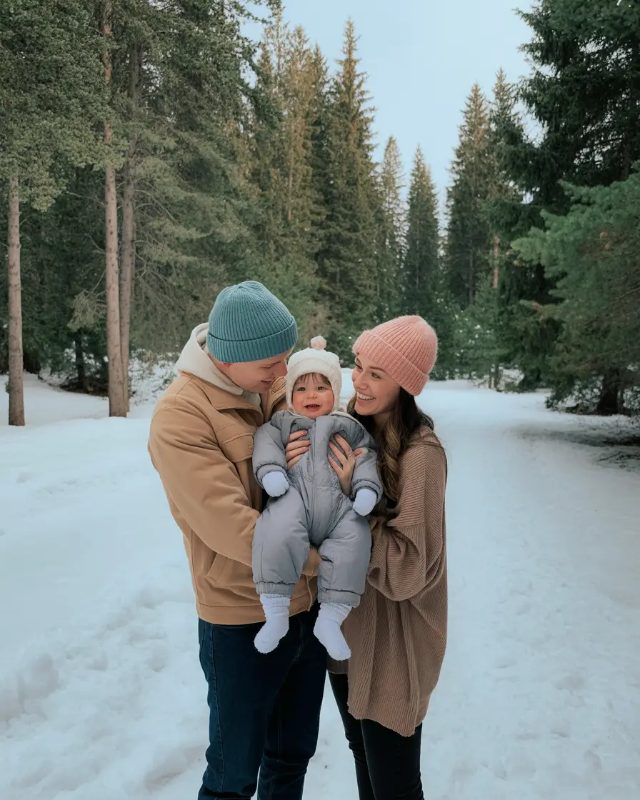 Family photo outfits winter 2025-2026 Soft Pastels in the Pines