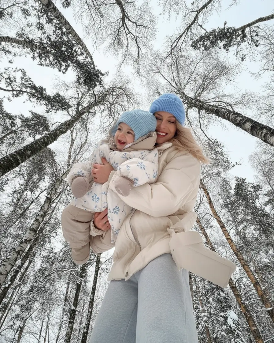 Family photo outfits winter 2025-2026 Frosty Blues in the Forest