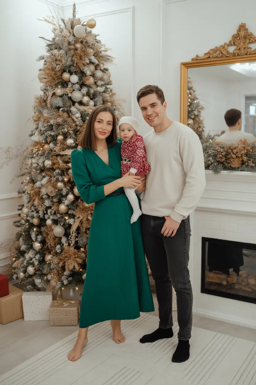 Family photo outfits winter 2025-2026 Emerald Green Meets Holiday Glam
