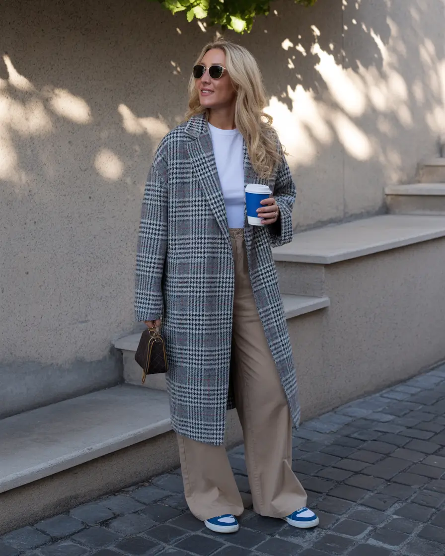 winter capsule wardrobe Plaid Coat with Neutral Base