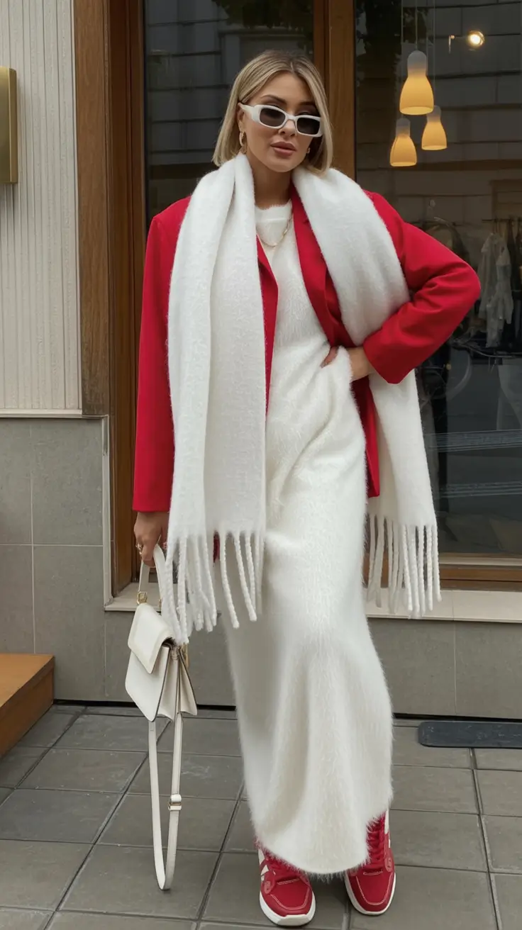 winter capsule wardrobe Red and White Bold Contrast