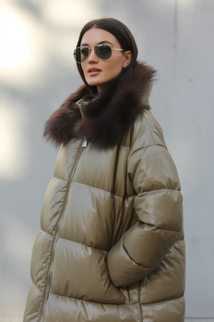 winter fashion inspo outfits Luxury Puffer with a Glam Touch