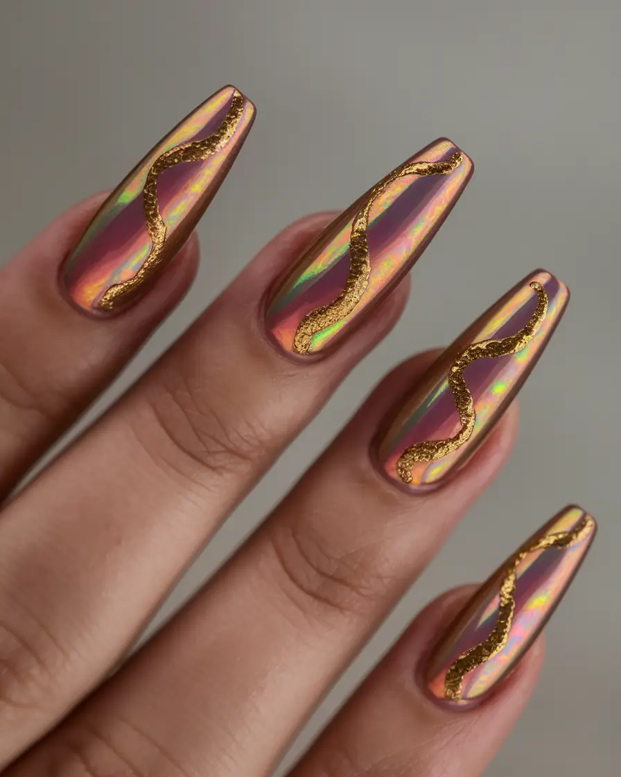 gold fall nails 2025 Molten Gold Waves