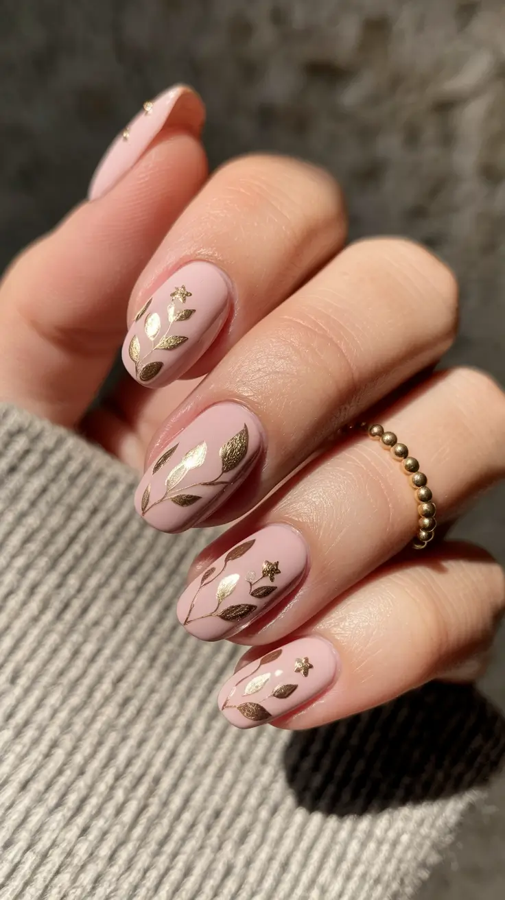 gold fall nails 2025 Golden Botanical Touch