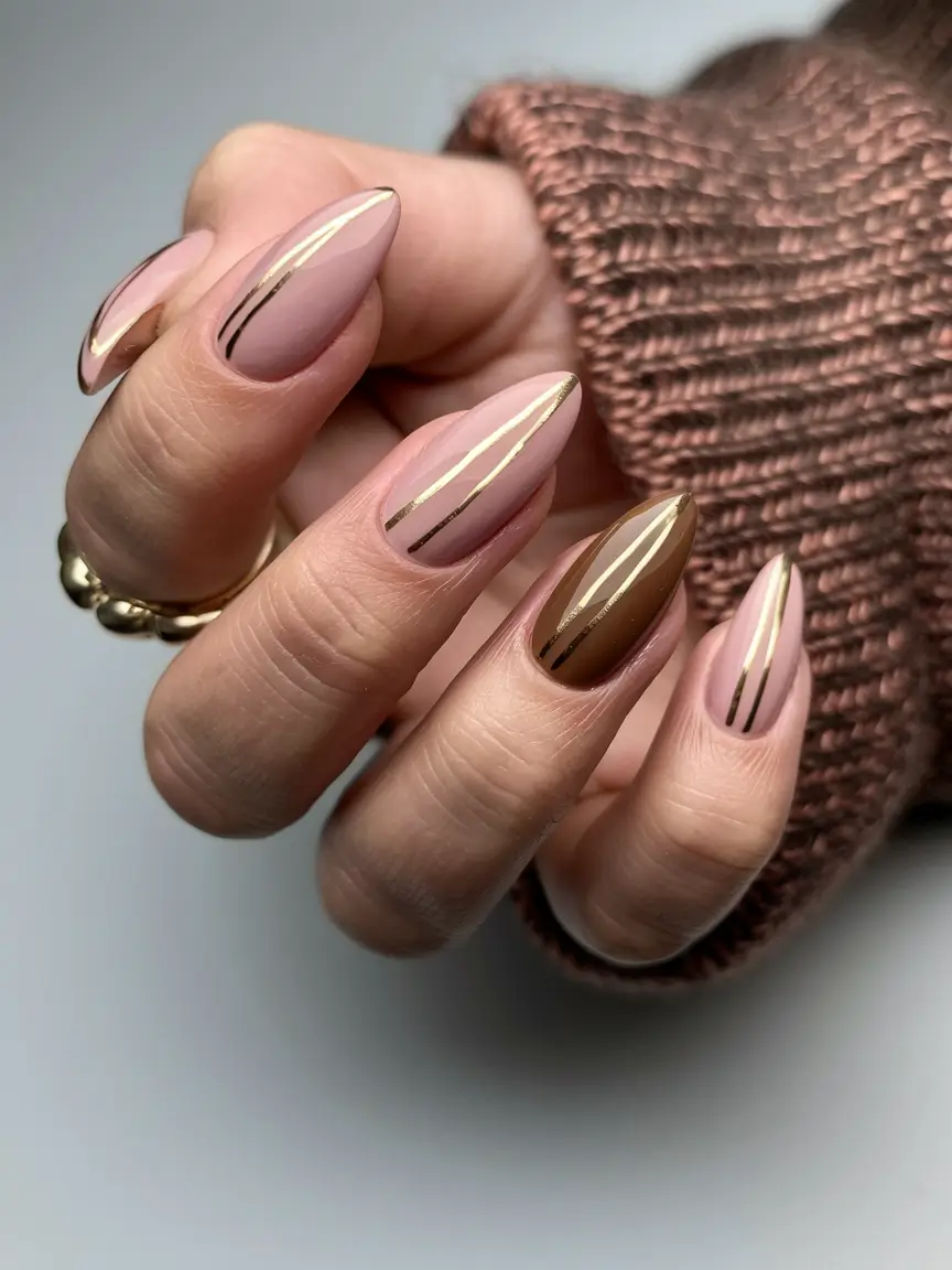 gold fall nails 2025 Minimalist Metallic Lines