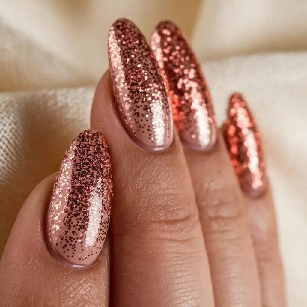 gold fall nails 2025 Rose Glitter Storm