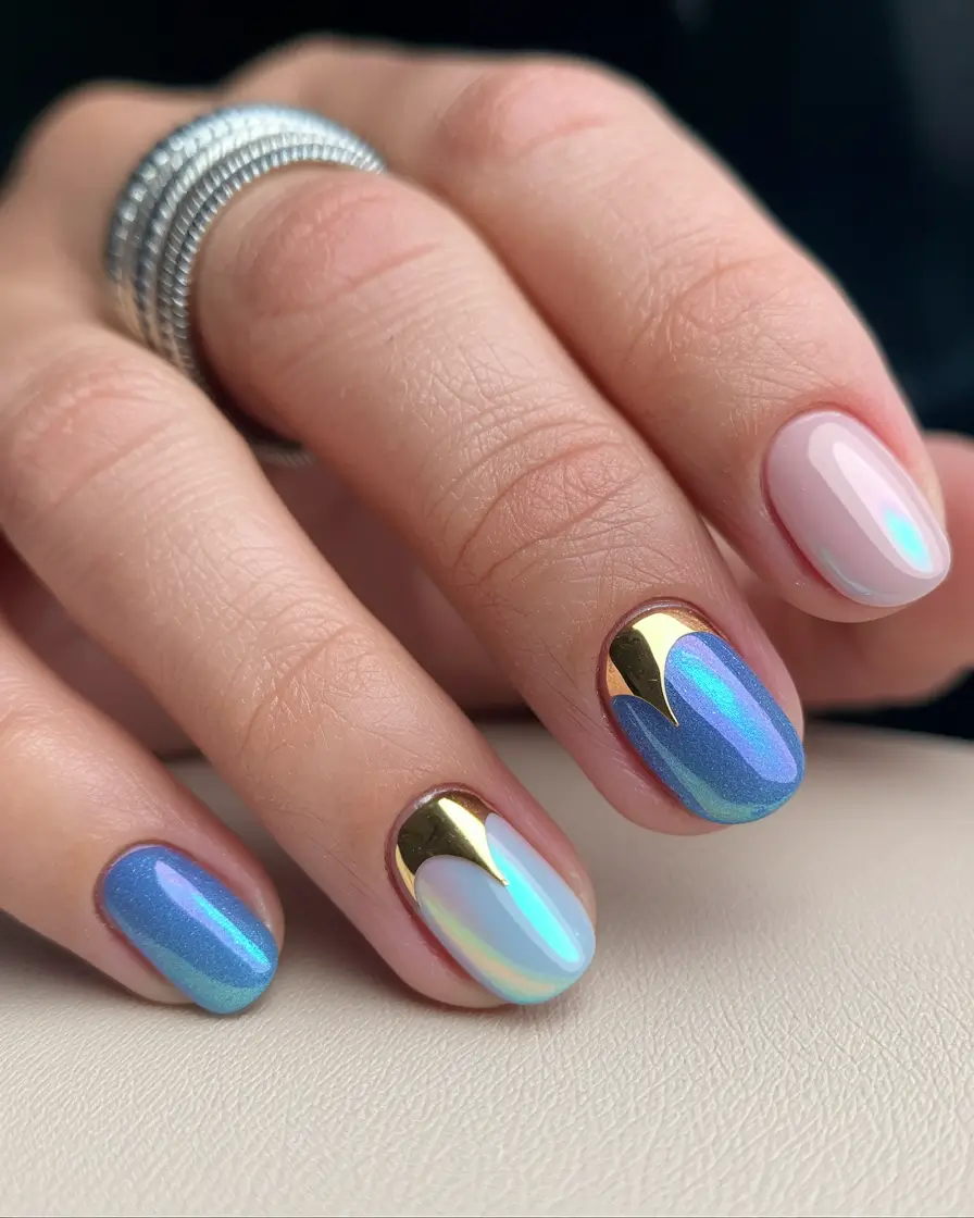 gold fall nails 2025 Oceanic Chrome Contrast