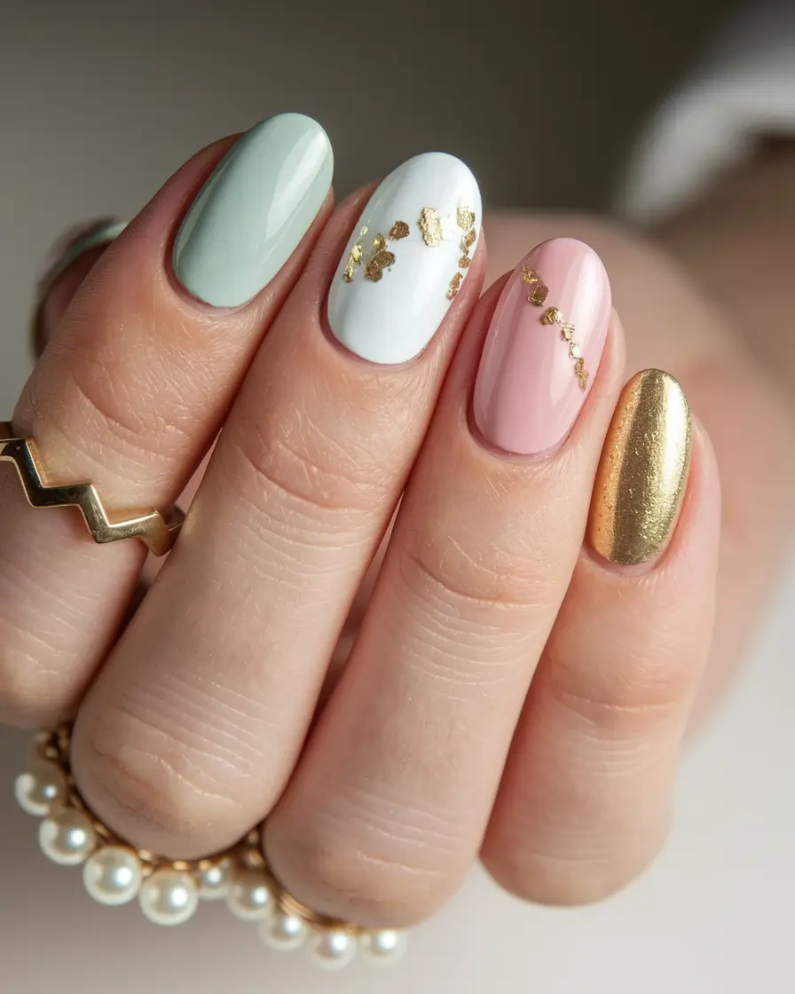 gold fall nails 2025 Pastel Mix with Gold