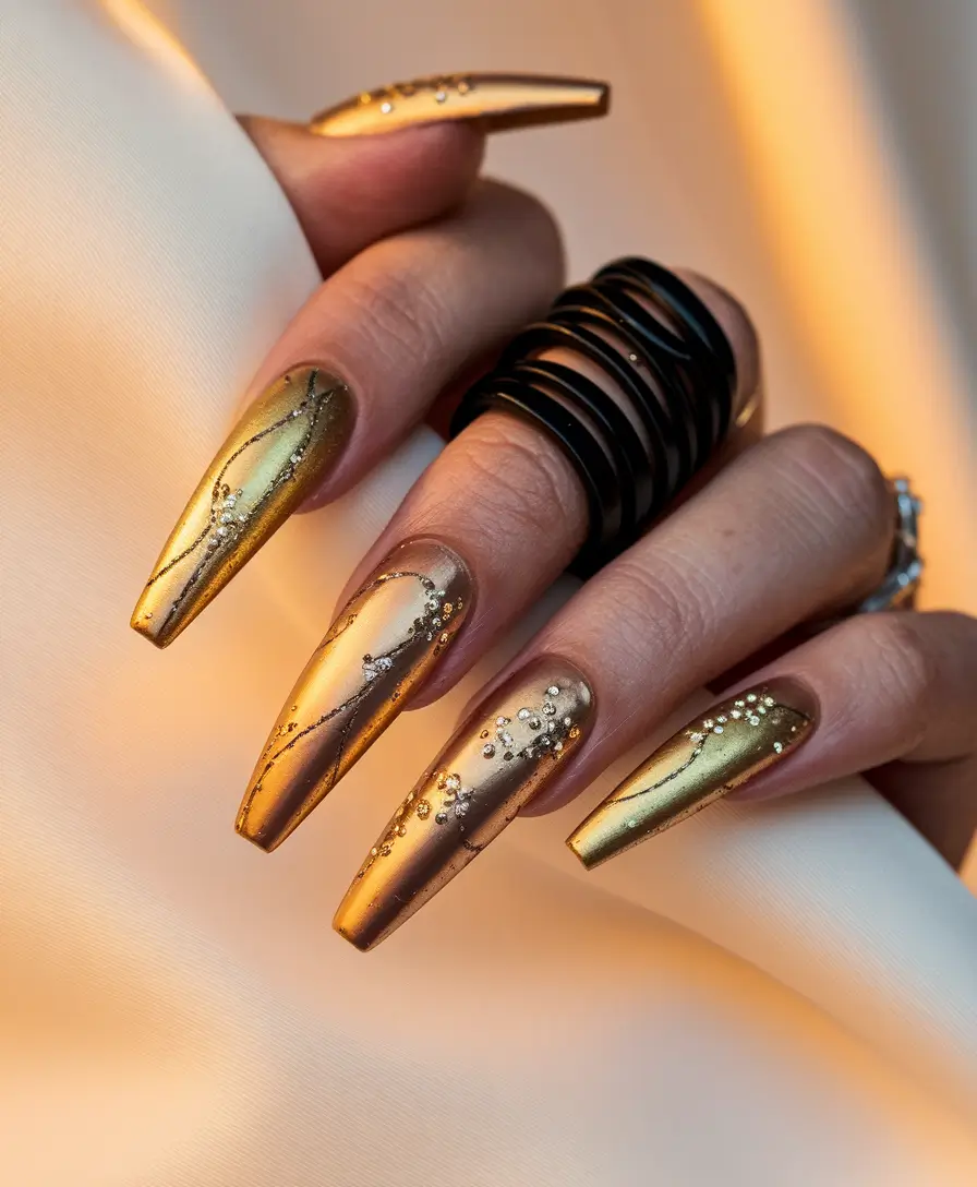 gold fall nails 2025 Golden Embellishments