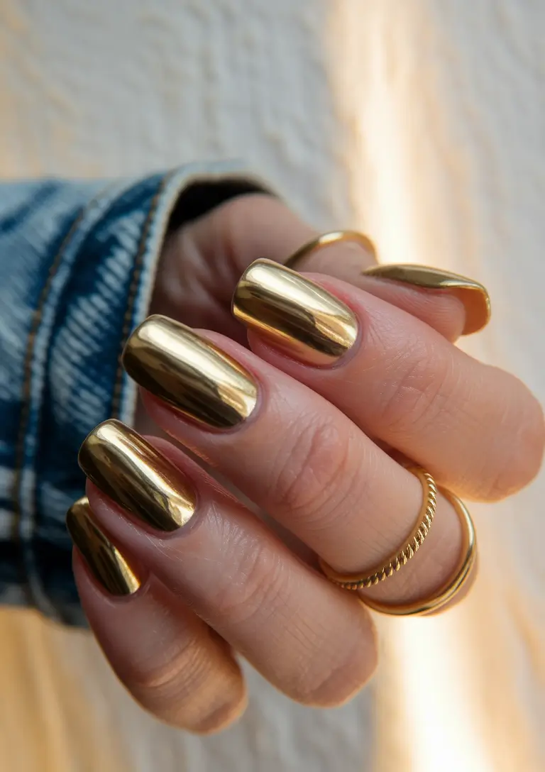 gold fall nails 2025 High-Gloss Metal