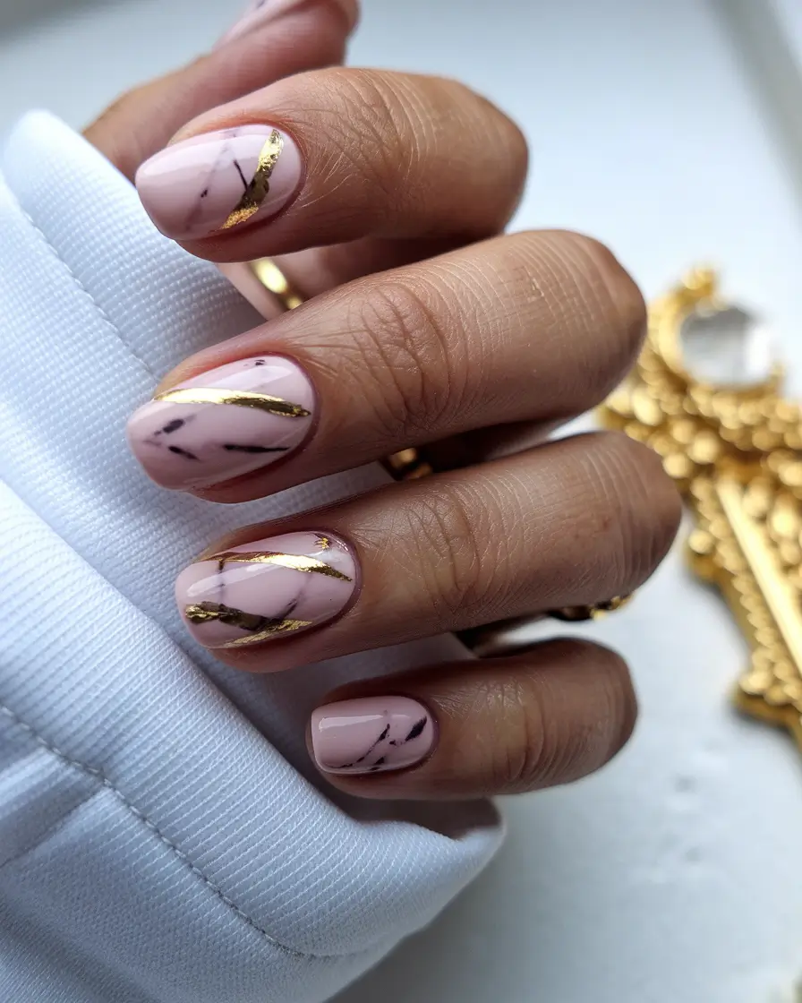 gold fall nails 2025 Marble Meets Gold