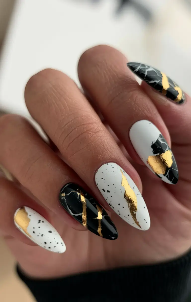 gold fall nails 2025 Kintsugi-Inspired Glam