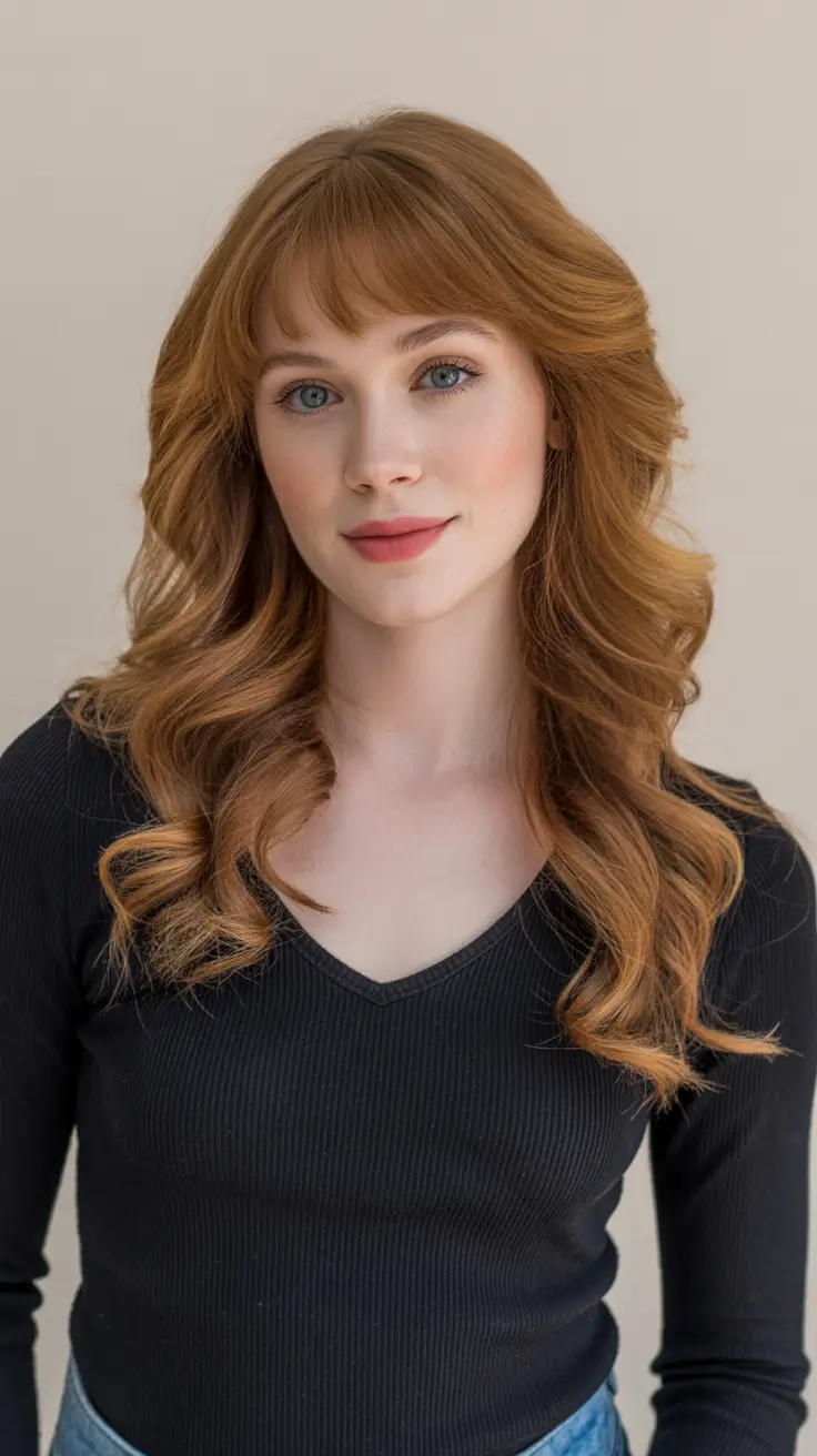 hair-color-ideas-for-brunettes-for-winter-red-dark-auburn-brown-Honey-Auburn-with-Playful-Bangs